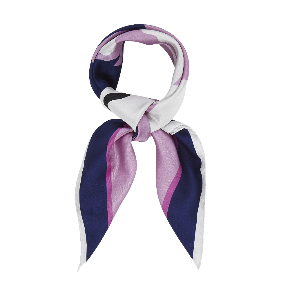 DESIGNER YURI SCARF IN NAVY BLUE, ORCHID AND WHITE