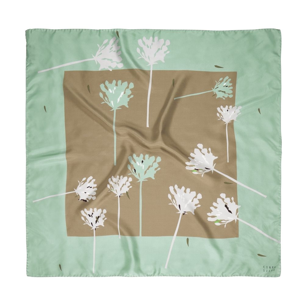 DESIGNER VERBENA SCARF IN MINT, BISCUIT, AND WHITE